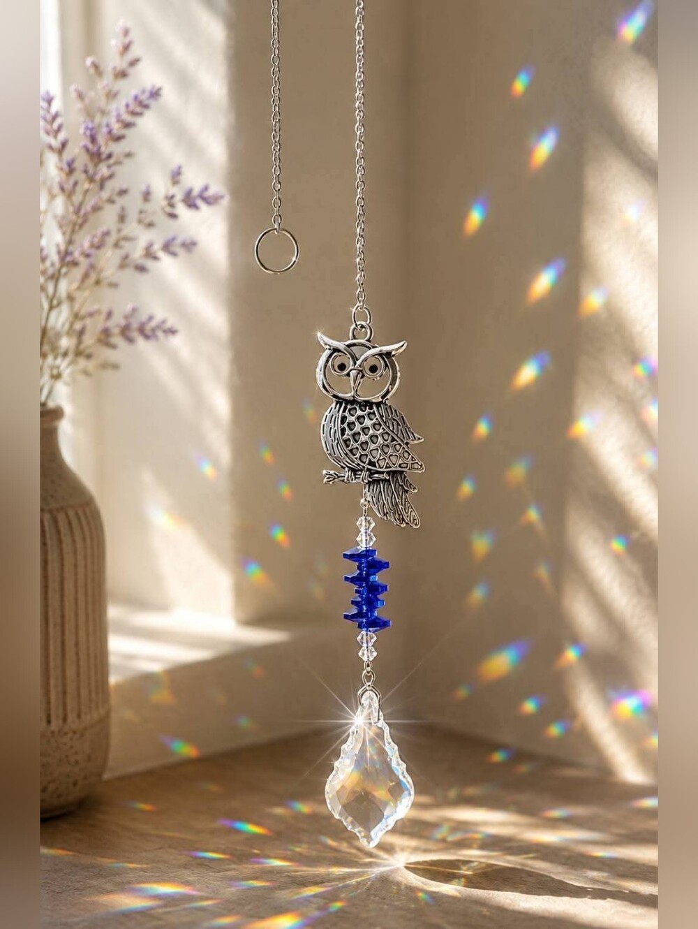 🦉 Crystal Owl Suncatcher | Rainbow Prism